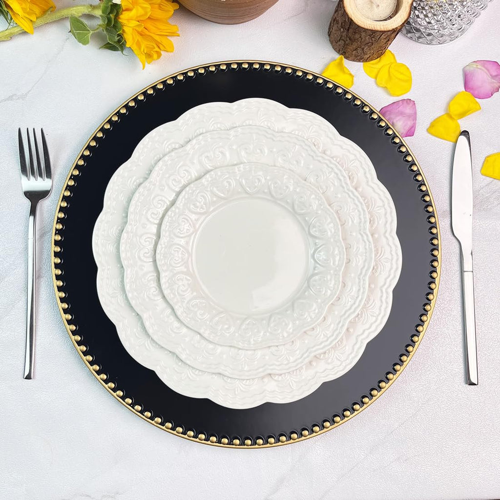 Black Charger Plates with Beaded Rim, 13" Round Charger for Dinner Plates, Set of 6 Plastic Plate Chargers for