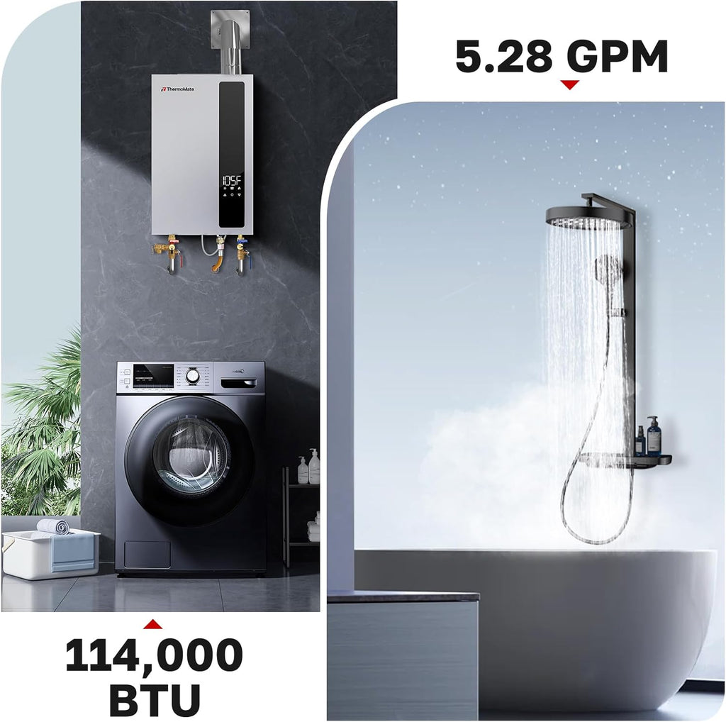 CZ480NG 5.28GPM Condensing Tankless Water Heater, 0.86 UEF High Efficiency Instant On-Demand Hot Water