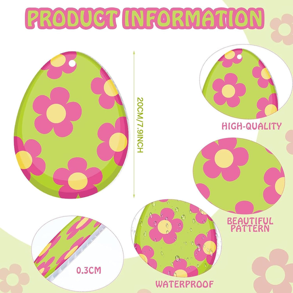 Easter Decorations Outdoor Easter Eggs Hanging Yard Signs 7.9 Inch Large Colorful Egg Shaped Double Sided - Set of 16