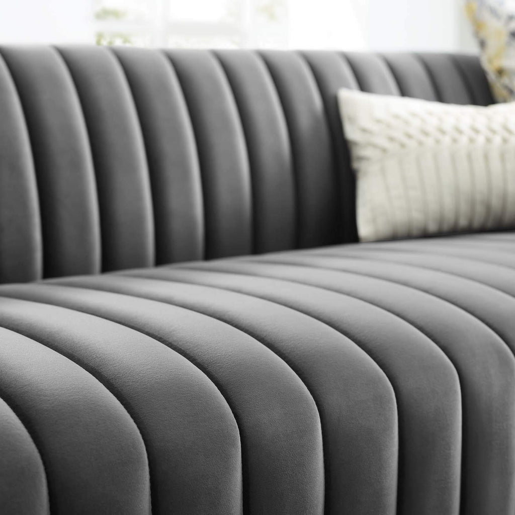 Conjure Channel Tufted Upholstered Performance Sofa in Gray