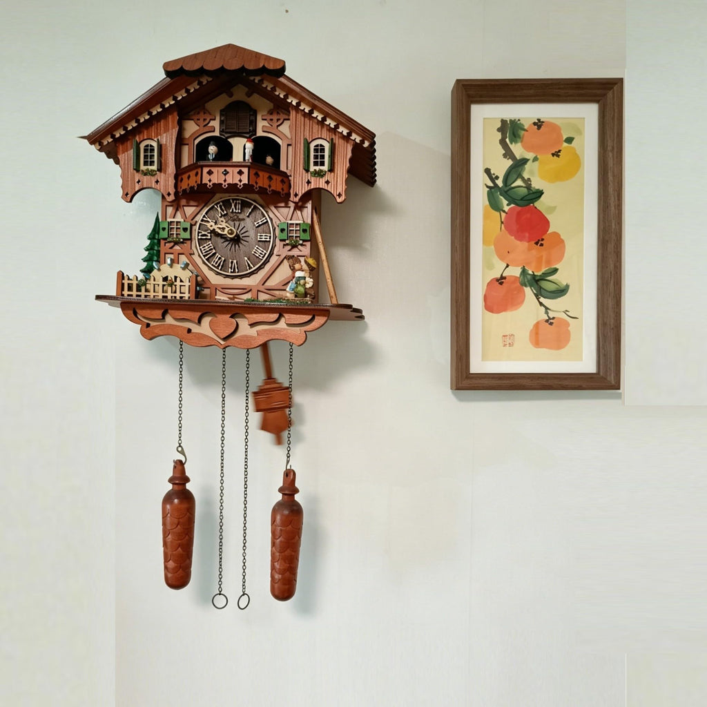 Cuckoo Clock, Black Forest Wooden Cuckoo Clock with Dancing Figures