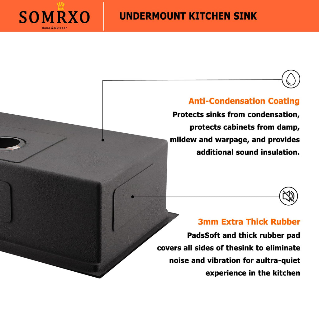 28x18 Undermount Black Stainless Steel Single Bowl