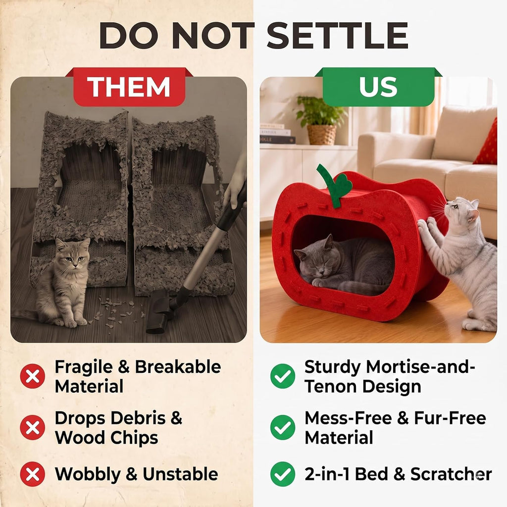 Cat Cave, Apple Felt Cat House, Cat Bed for Indoor Cats, Scratch-Resistant