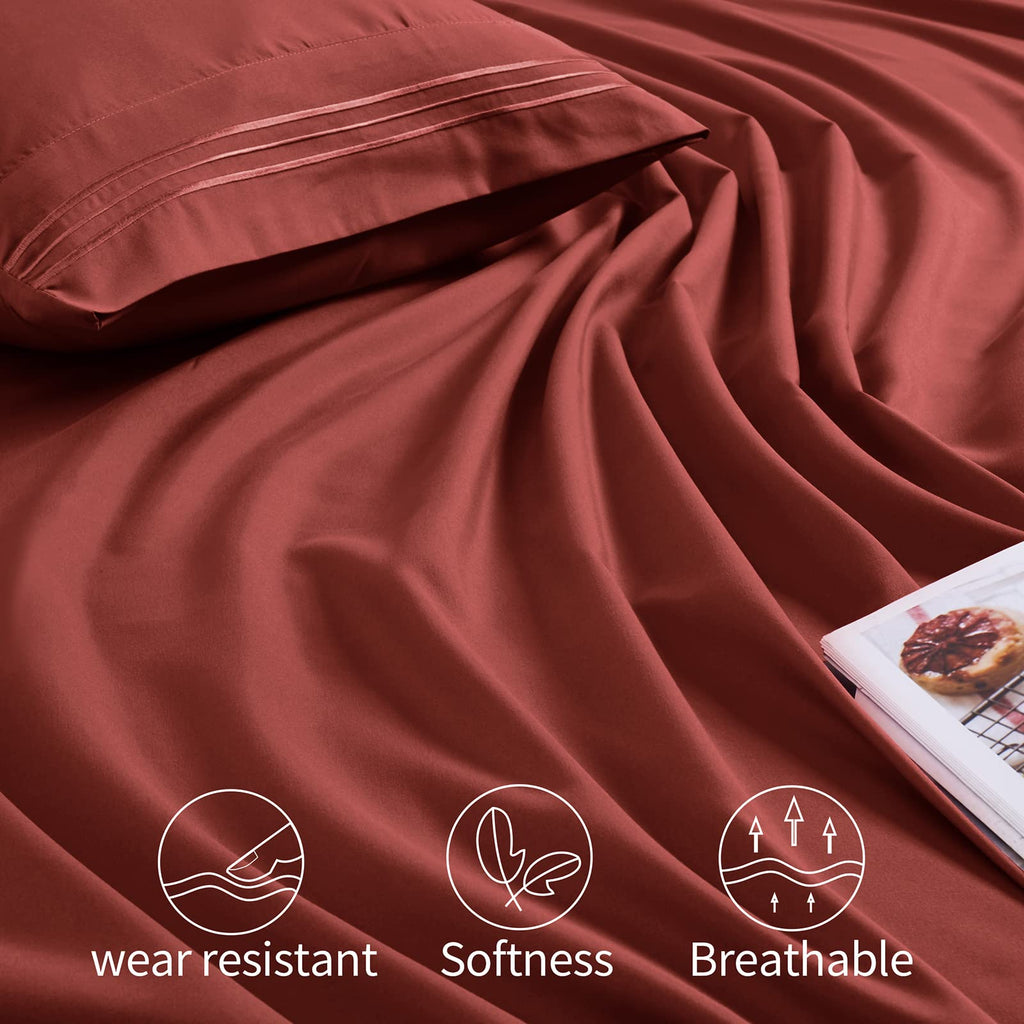 Extra Deep Pocket King Sheets Rust, 6 Pieces Sheet Set