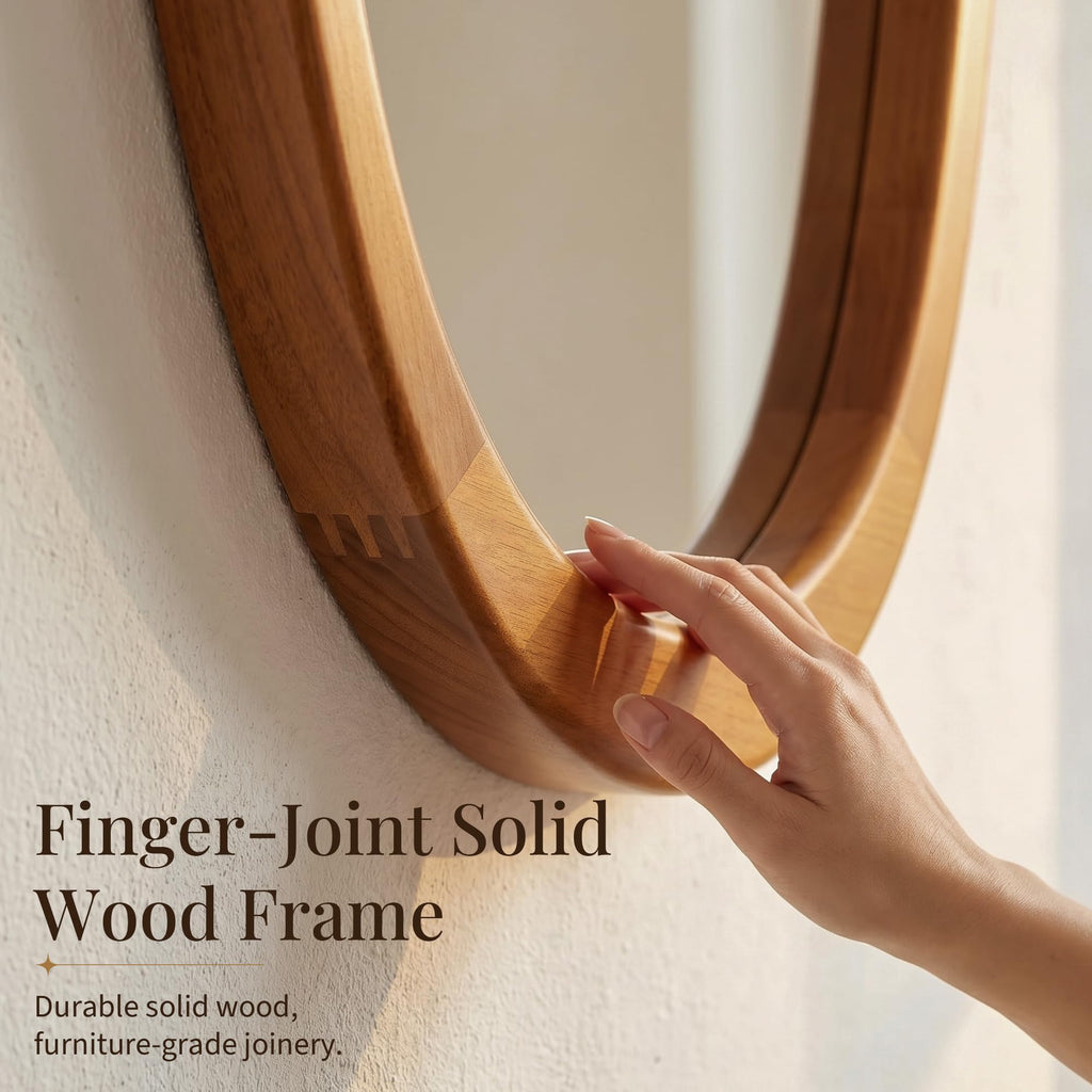 48x24 Inch Warm Walnut Large Irregular Solid Wood Wall Mirror