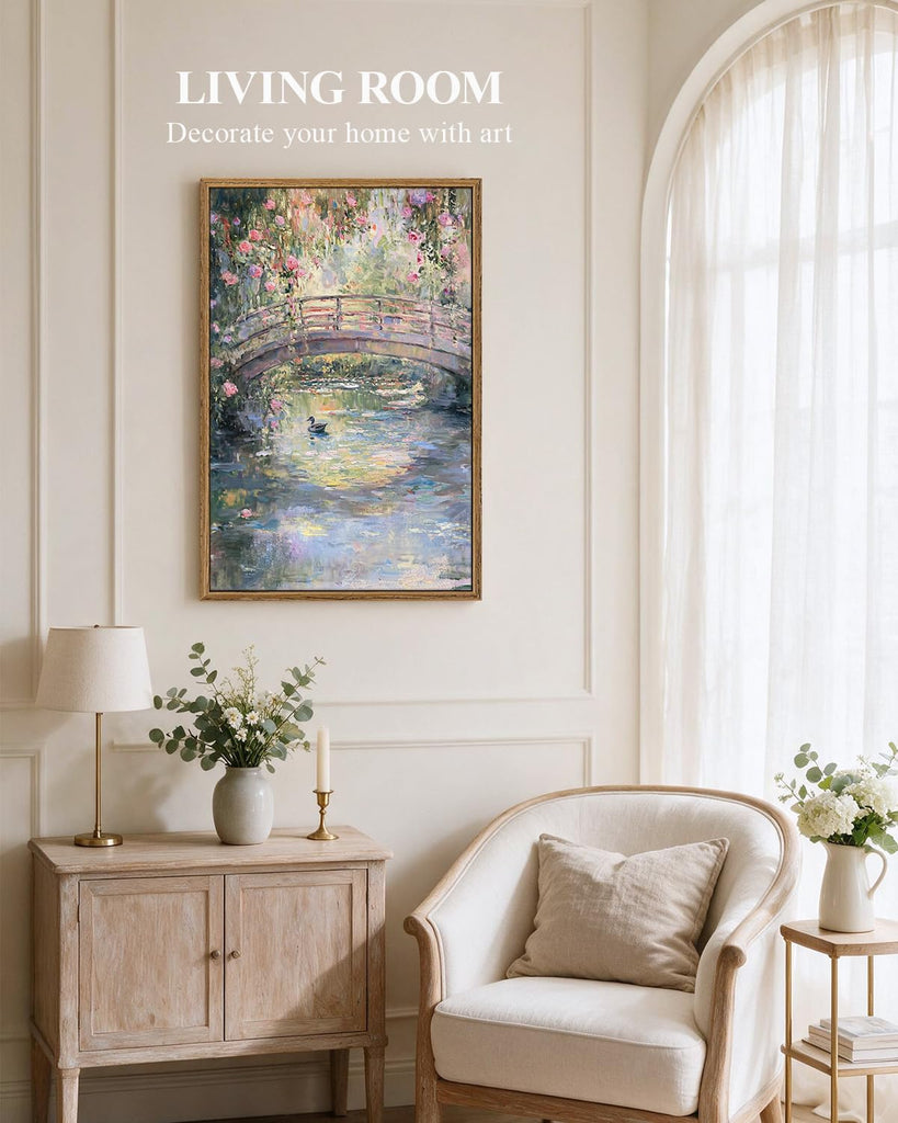 Large Landscape Wall Art, Monet Floral Framed Vintage Painting, 16×24 Inch