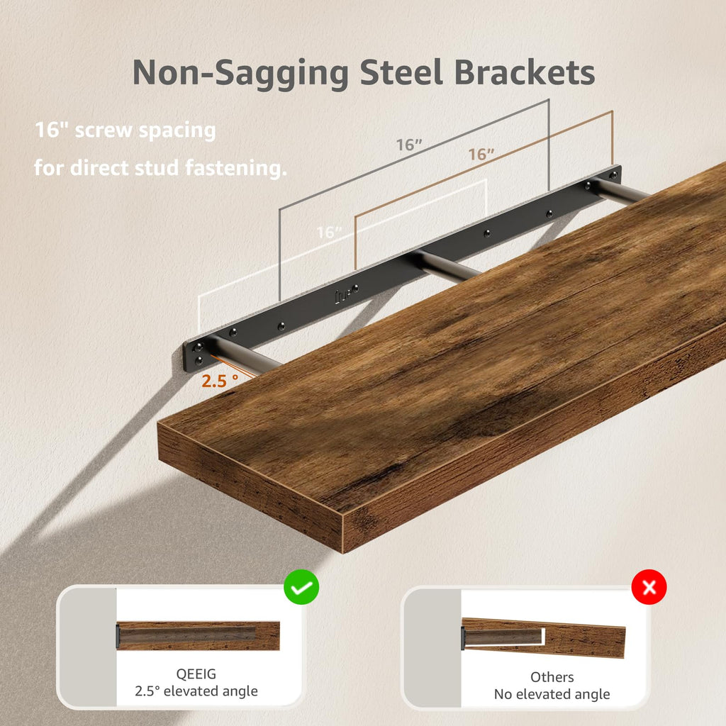 Long Floating Shelves for Wall (Brown, Set of 2, 35.4")