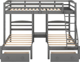 Full Over Twin Bunk Bed Frame,Triple Bunk Bed with Drawers, Gray