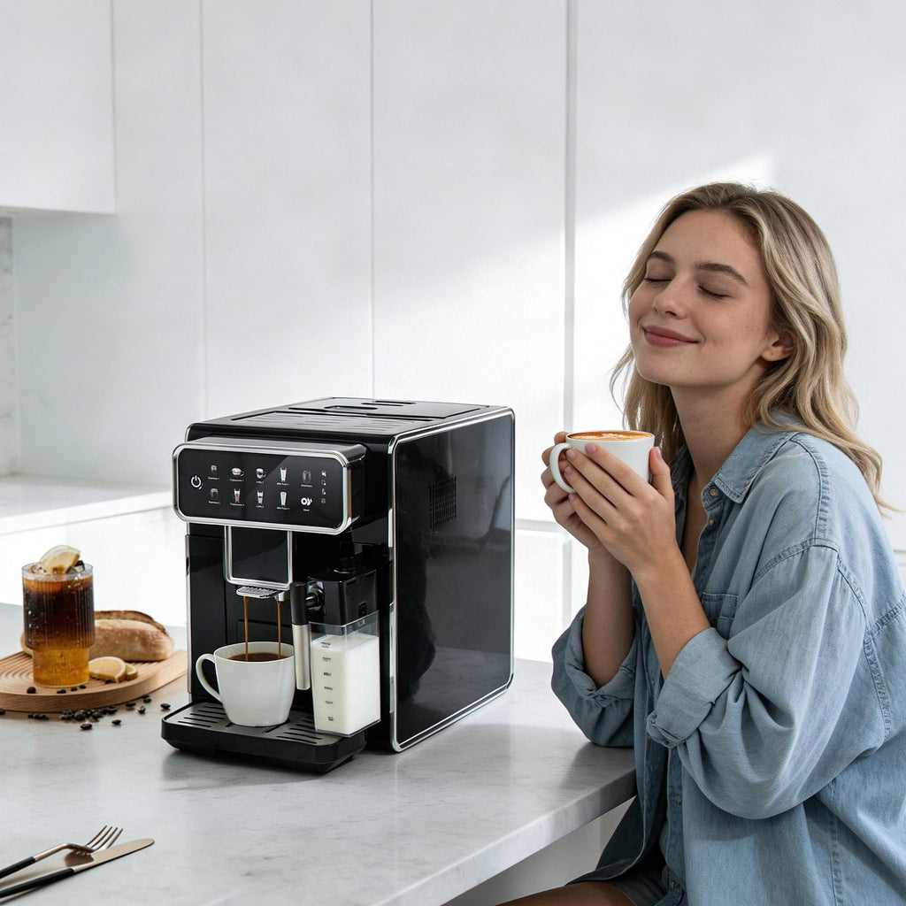 Automatic Espresso Machine with Grinder and Milk Frother (Black)