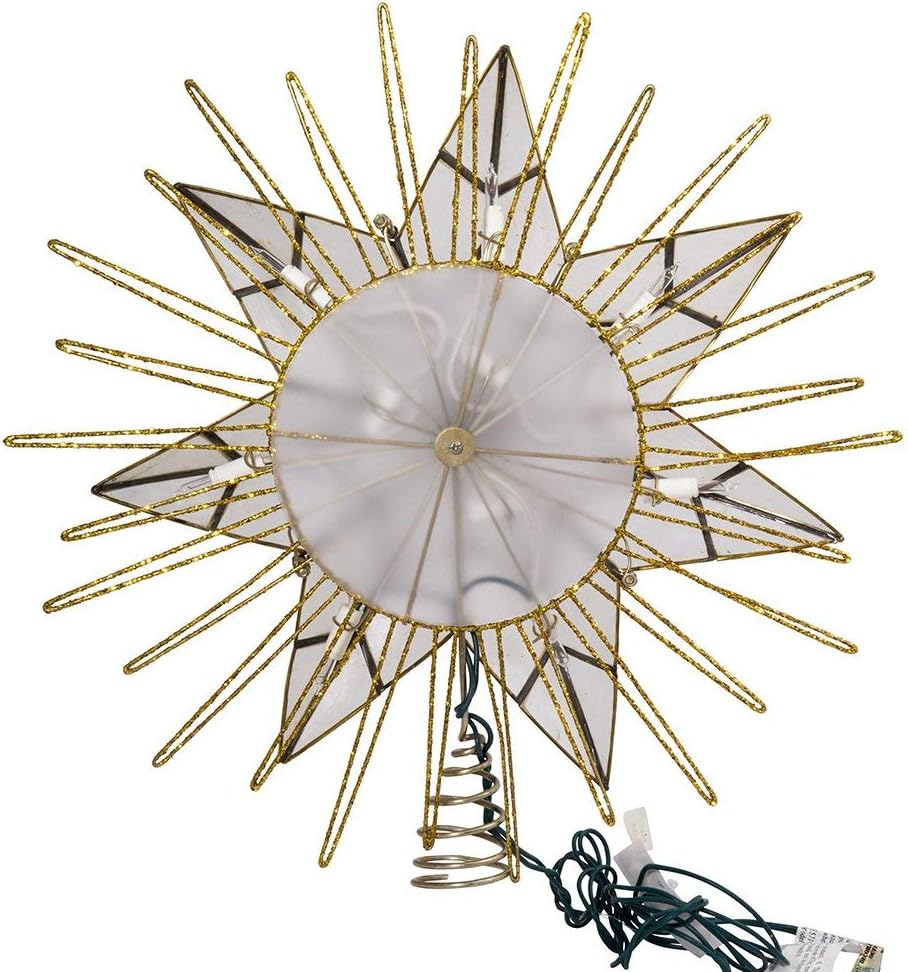 12" 7-Point Natural Capiz Lighted Tree Topper | Christmas Tree Star Topper | Gold Tree Topper Star with Lights