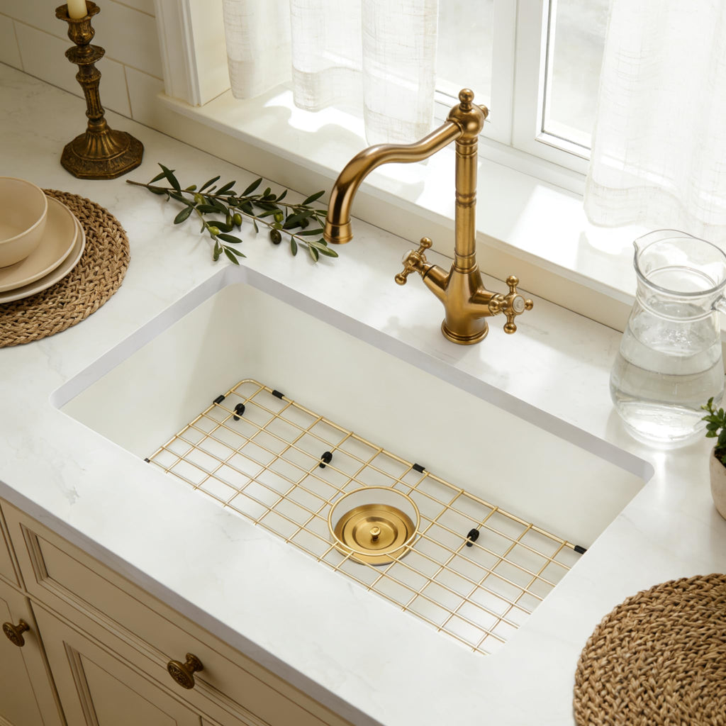 30''x18''White Undermount or Drop In Granite Composite Kitchen Sink