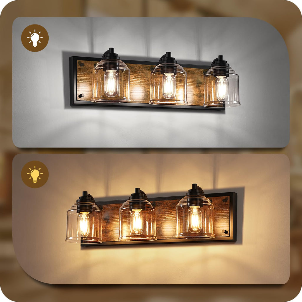 3-Light Bathroom Fixture, 23.2" Large Farmhouse Vanity Light, E26 Base (Bulbs Not Included), Thickened Glass Shade