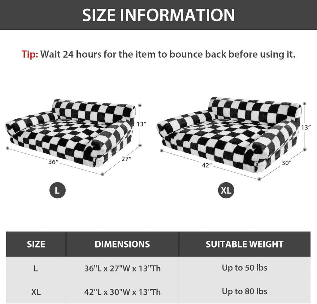 Large Dog Couch Bed, Cute Pet Sofa with Non-Slip Bottom, Checkered Dog Bed with Washable Cover, XL Pet Couch