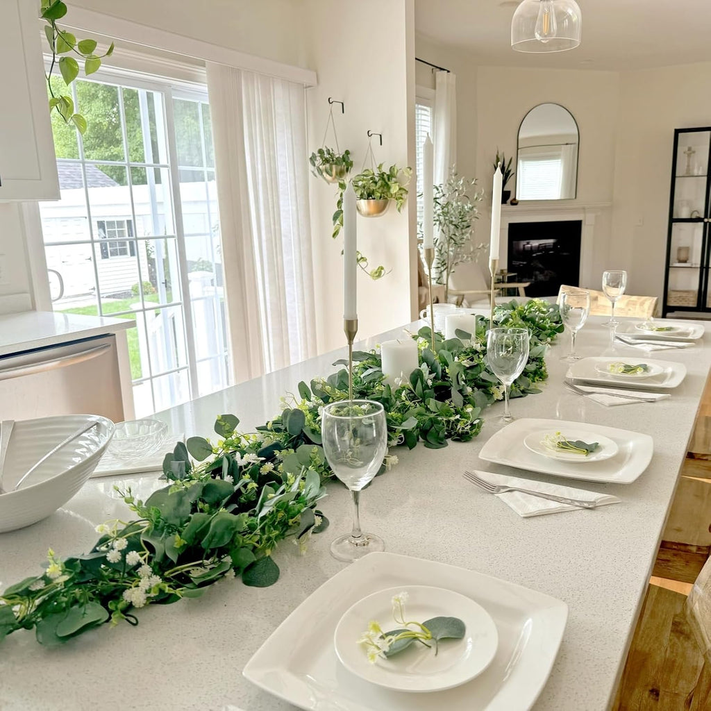 Eucalyptus Garland,Artificial Eucalyptus Leaves Table Greenery Garland Wreath Vines for Wedding Party Table - Set of 4