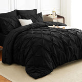 Queen Comforter Set 7 Pieces Bed in A Bag Black Luxury Soft Queen Bed Set Pintuck Pinch Pleat Bedding Sets with