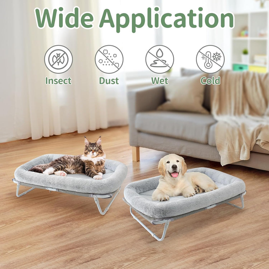 Elevated Cat Bed Foldable Raised Pet Hammock Self-Supporting Puppy Lounger with Off Floor Metal Frame Washable Cover