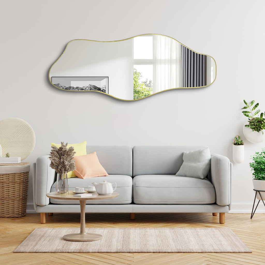 60"x24" Large Irregular Wall Mirror, Abstract Frameless Mirror