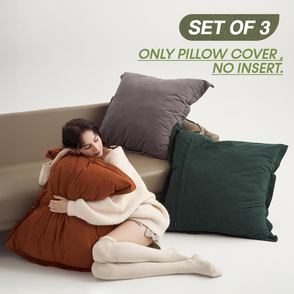 Set of 3 Soft Oversized Striped Corduroy Throw Pillow Cover 28x28