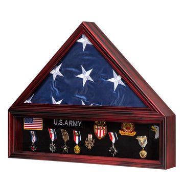 Medium Military Shadow Box with Flag Display Case, Mahogany