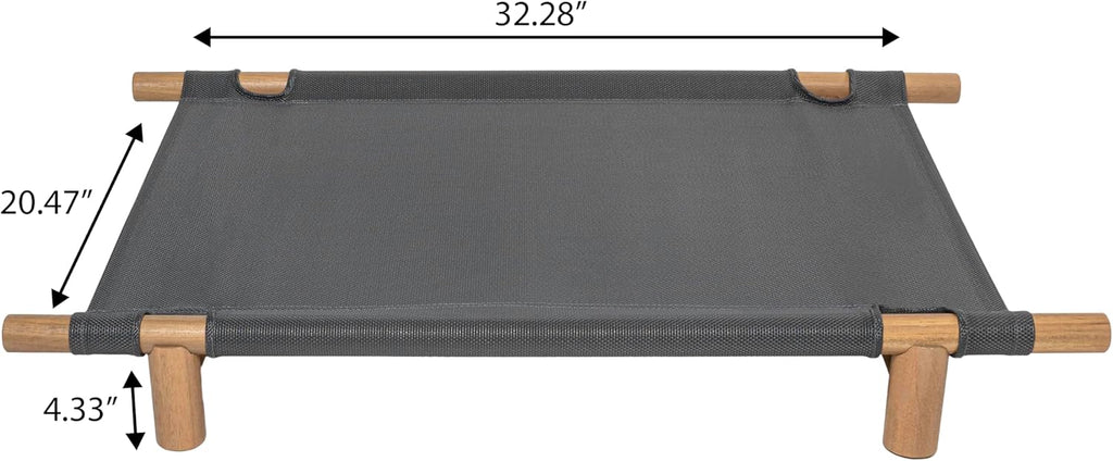 Chester 32" Modern Minimalist Wood Frame Elevated Outdoor Dog Bed, Graphite/Light Teak