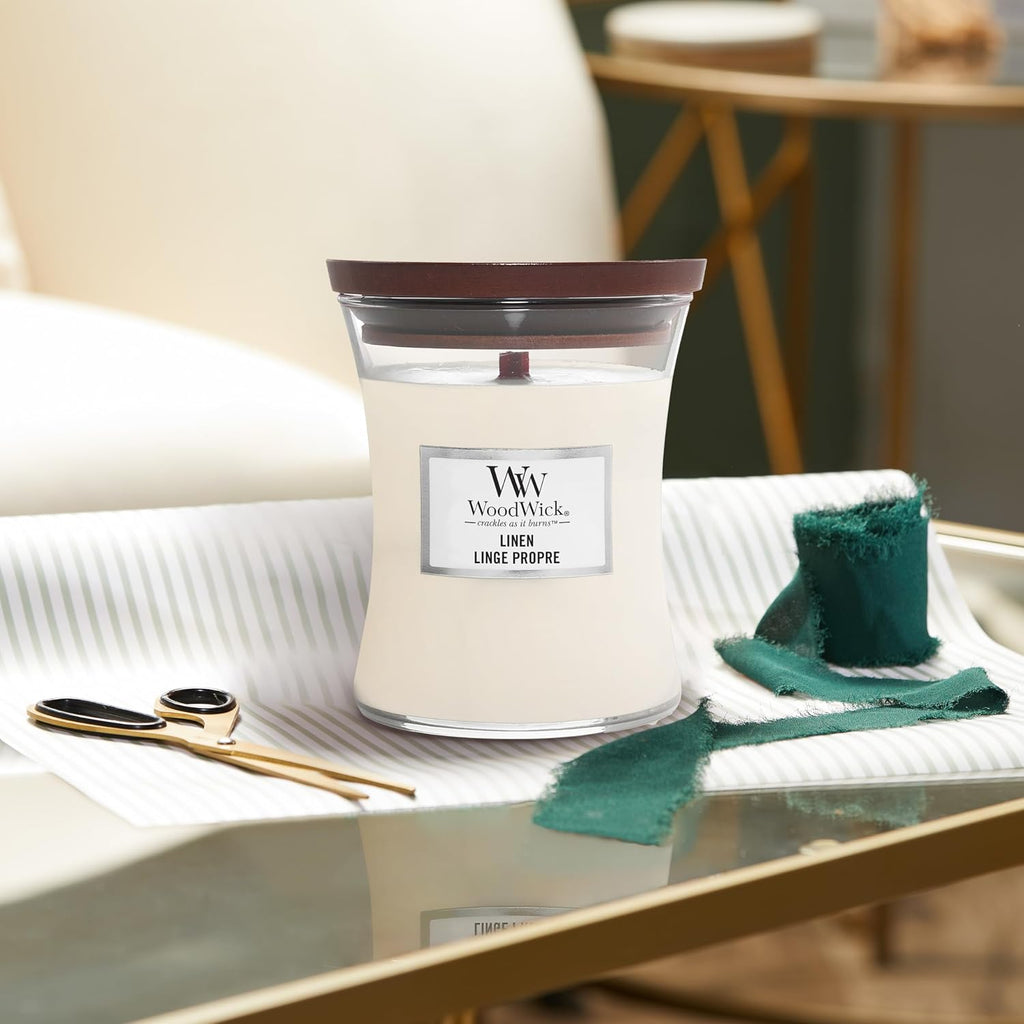 Medium Hourglass Scented Trilogy Candle | Warm Woods | with Crackling Wick | Up to 60 Hours Burn Time