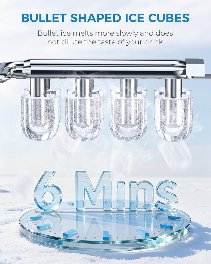 Countertop Ice Maker Machine, Portable Compact Small Bullet Ice Maker with Self Cleaning Function Makes 8 Cubes in 6