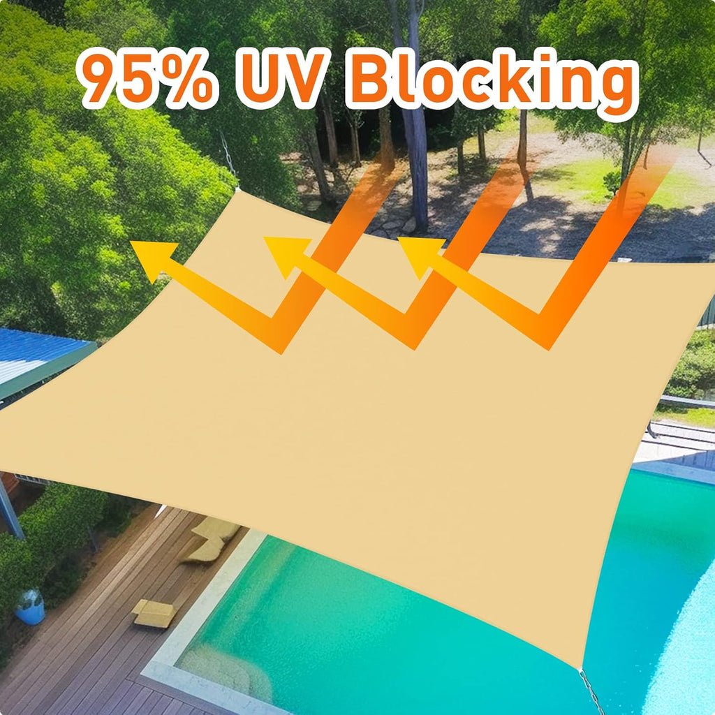 Shade Sail 10'X18' Rectangle Sand Breathable UV Block Outdoor Canopy for Backyard Patio Pergola Garden Deck(We Make