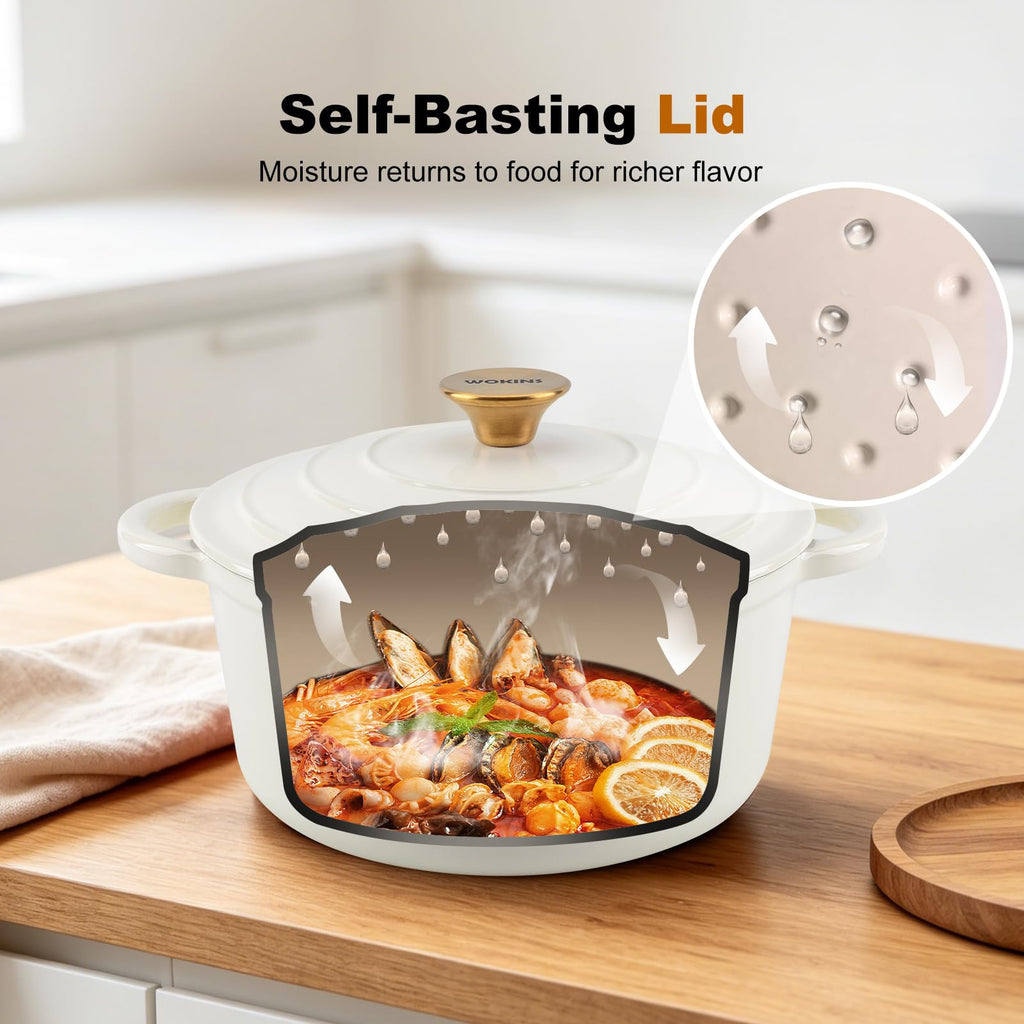 Enameled Cast Iron Round Dutch Oven -7QT Pot With Lid,Cream