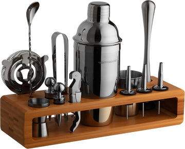 Pro-Graded Cocktail Shaker Set with Stand | Complete Bartender Kit | 24oz Martini Shaker, Jigger, Strainer, Bar - Set of 21