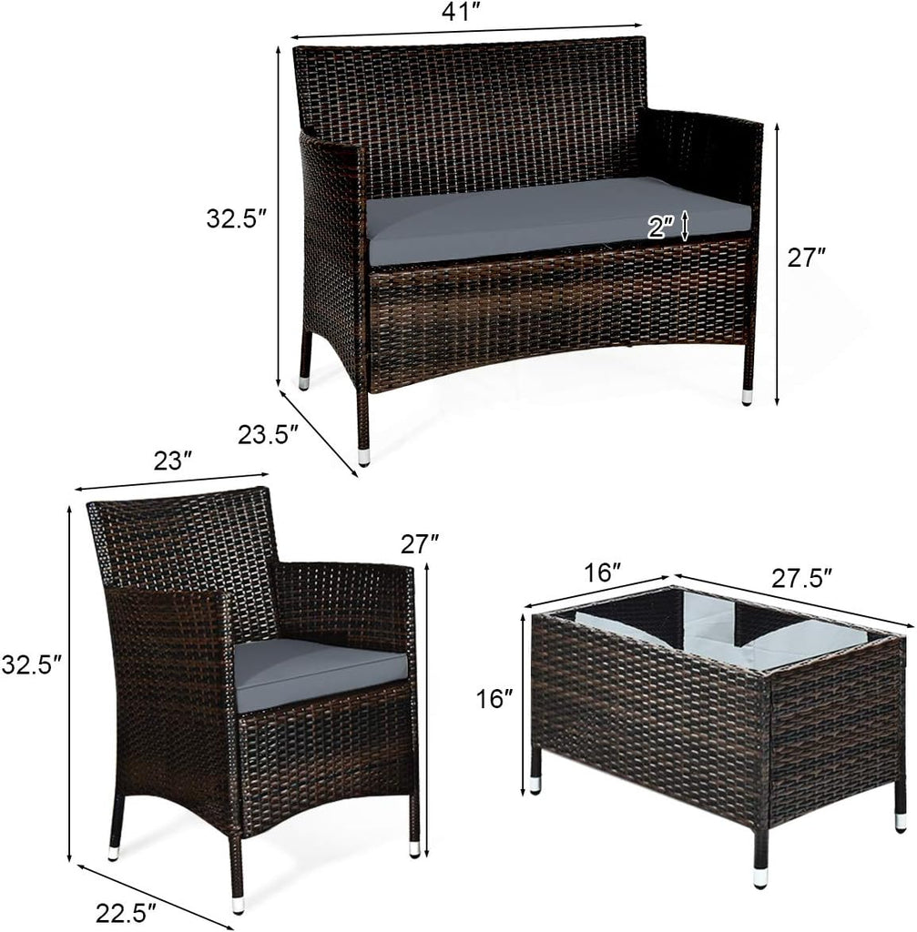 4-Piece Rattan Patio Set, Outdoor/Indoor Wicker Conversation Set for Pool, Backyard, Lawn