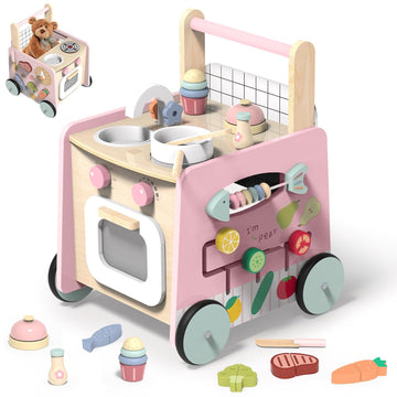 Wooden Baby Push Walker Toys Activity Center for Toddler Girls Gift