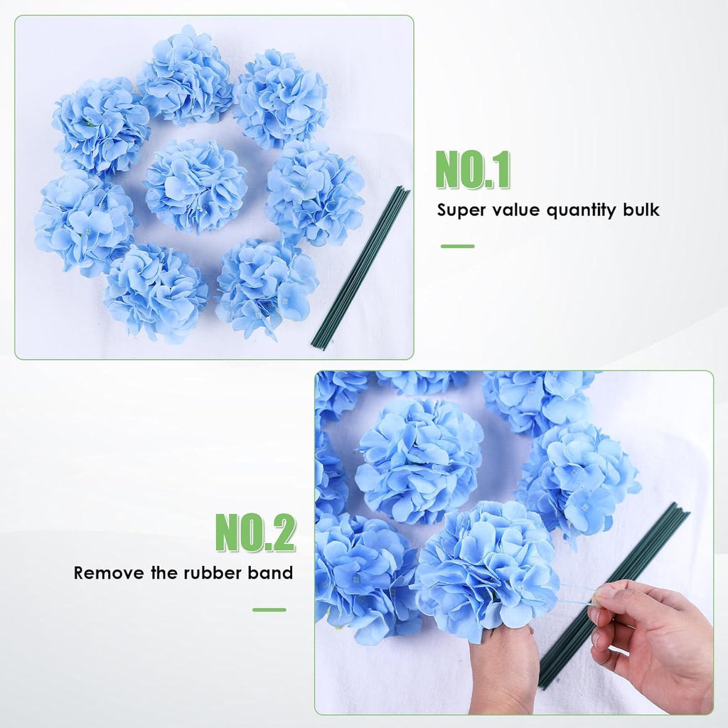 105pcs Blue Fake Artificial Bulk (Not Squished, No Steaming Need) Silk with Stems for Wedding Decor, Home, Baby