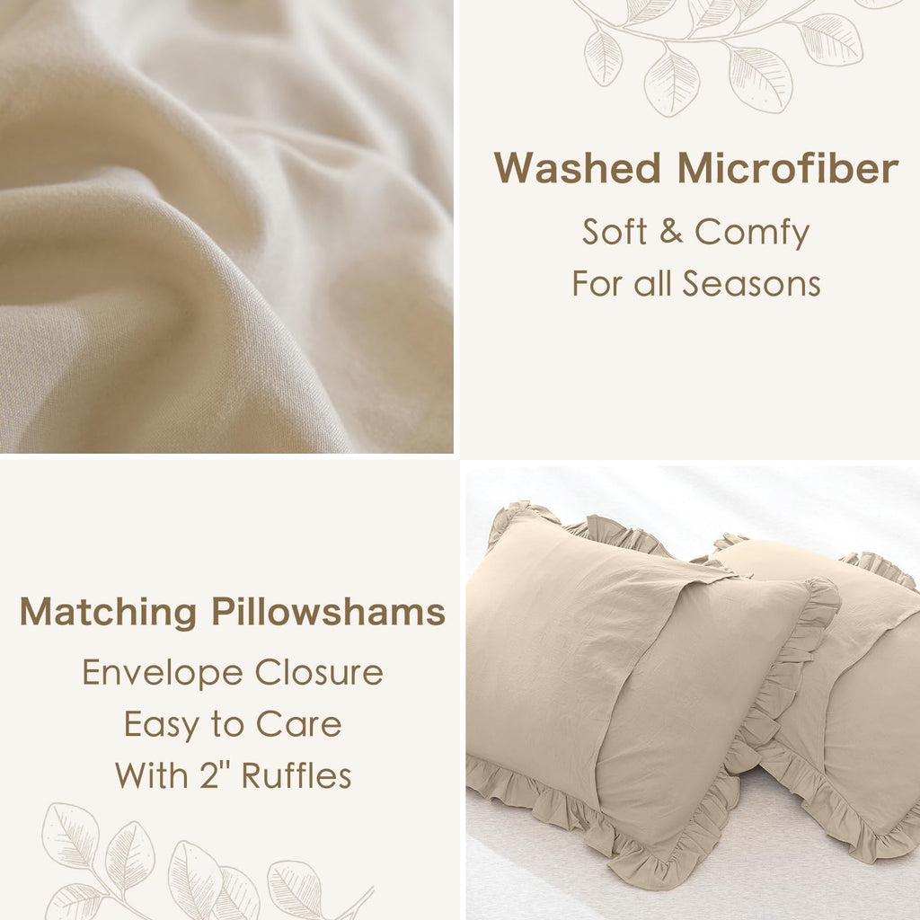Ruffle Comforter Full Size, Farmhouse Shabby Boho Chic Ruffled Bedding Sets Full, 3PCS Vintage Rustic Soft Microfiber