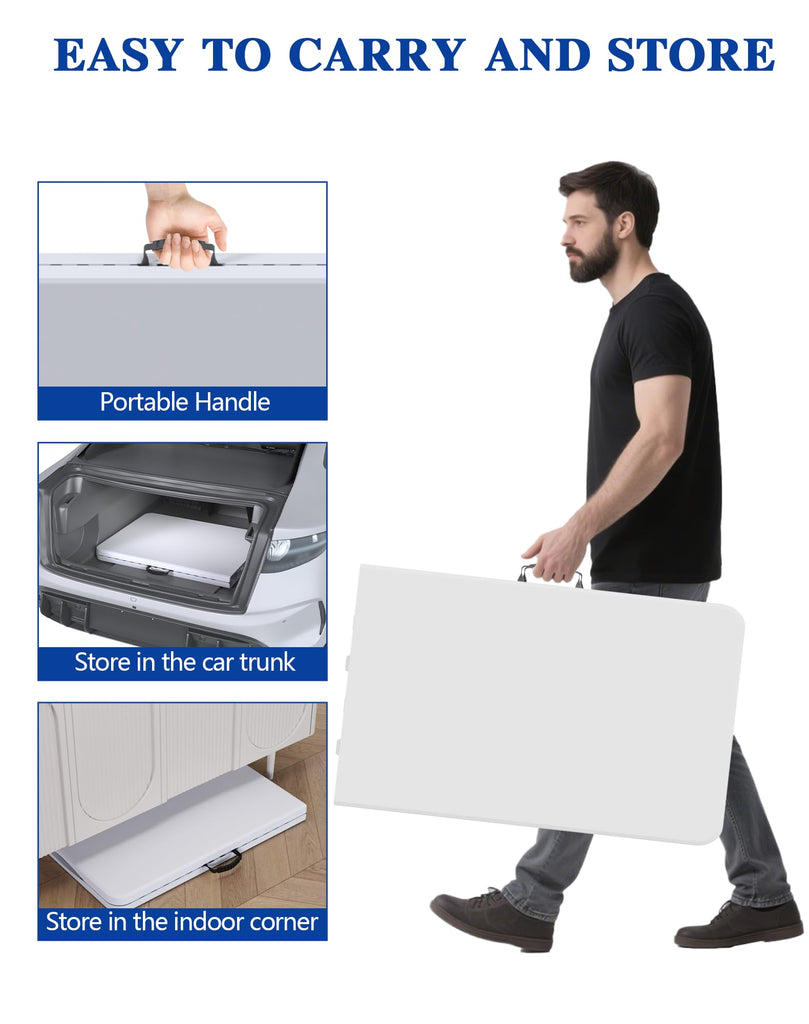 4FT White Folding Table for Camping, Parties, Meeting, 2 Pack