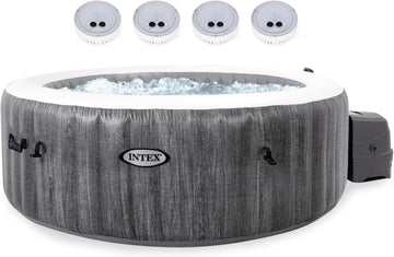 28439EP PureSpa Plus Greywood Inflatable Hot Tub Bubble Jet Spa with 4 Battery Powered Submersible Multi-Colored LED
