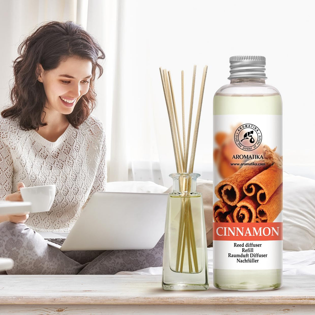 Cinnamon Reed Diffuser Refill with Natural Essential Cinnamon Oil 6.8 Fl Oz - Fresh & Long Lasting Fragrance - Reed