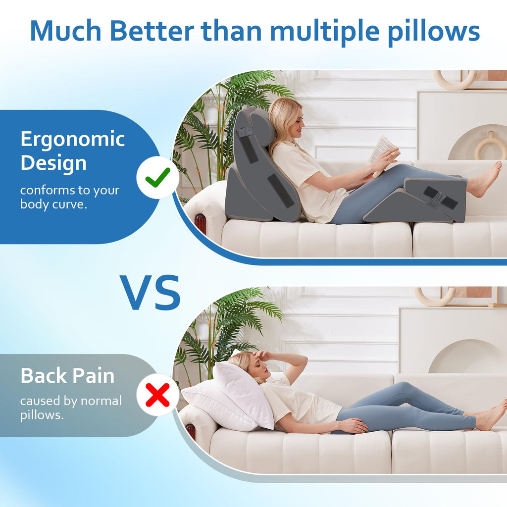 5Pcs Wedge Pillow Set for After Surgery, Memory Foam, Grey