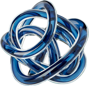 Orbit Hand Blown Glass Infinity Knot Sculpture - 4.5 Inch Glass Art Blue Knot Decor Ball Decor, Small Centerpiece