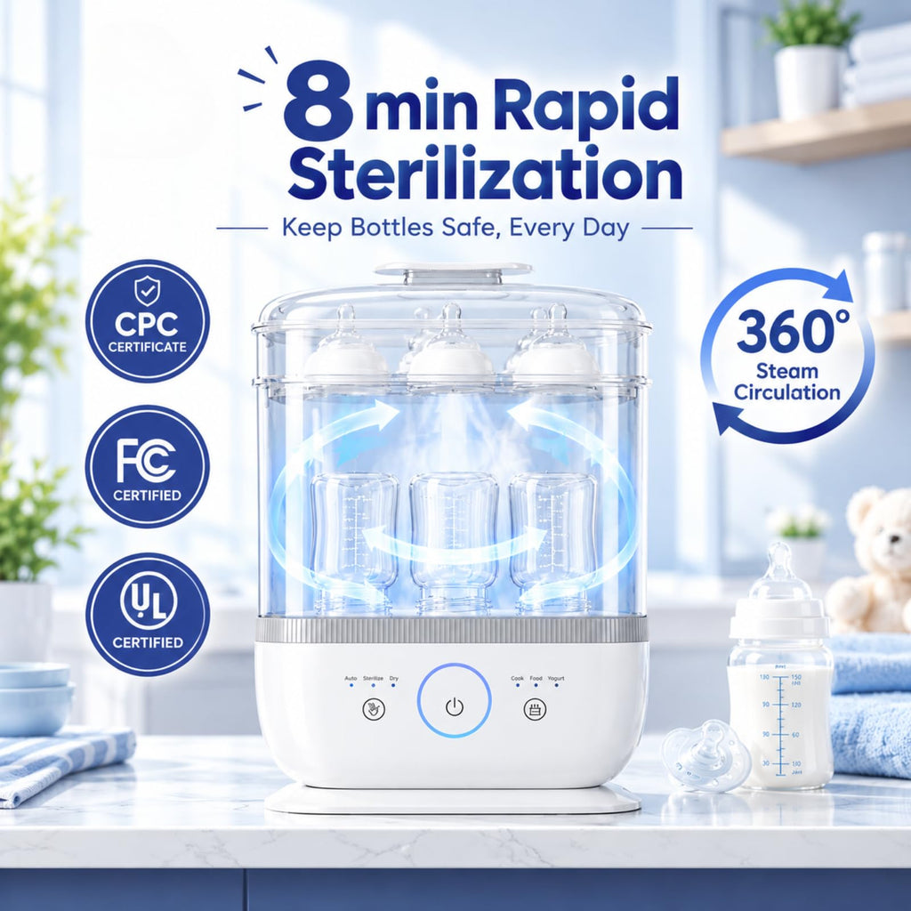 Baby Bottle Sterilizer and Dryer with Touchscreen, 6-in-1 Steam Bottle Sterilizer for Baby Bottles Pacifier, Breast