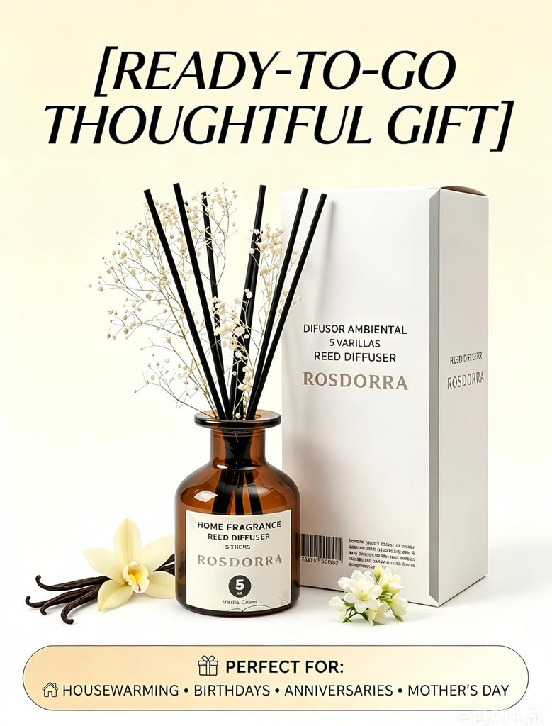 Reed Diffuser Set, 5oz, Vanilla Cream Cozy Scent - Set of 5