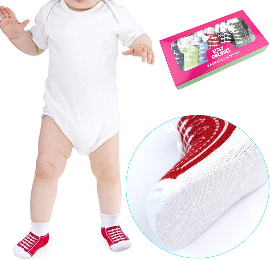 6 Pairs Baby Cotton Sneaker Newborn Ankle Sock Toddler Crew Walkers Bootie Infant Slippers Socks