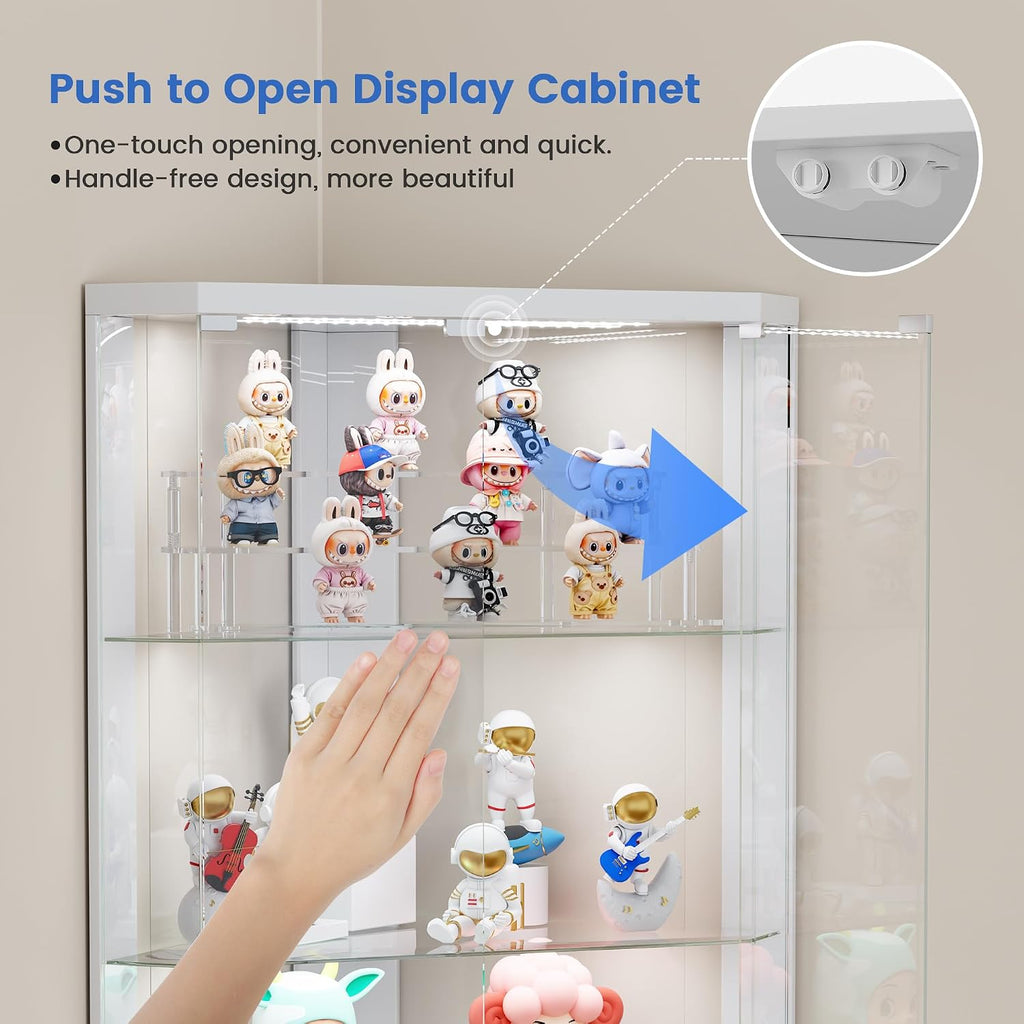 5-Tiers Corner Display Cabinet with RGB Light for Collectibles,White | 69" Tall Curio Cabinet Display Case with Lock
