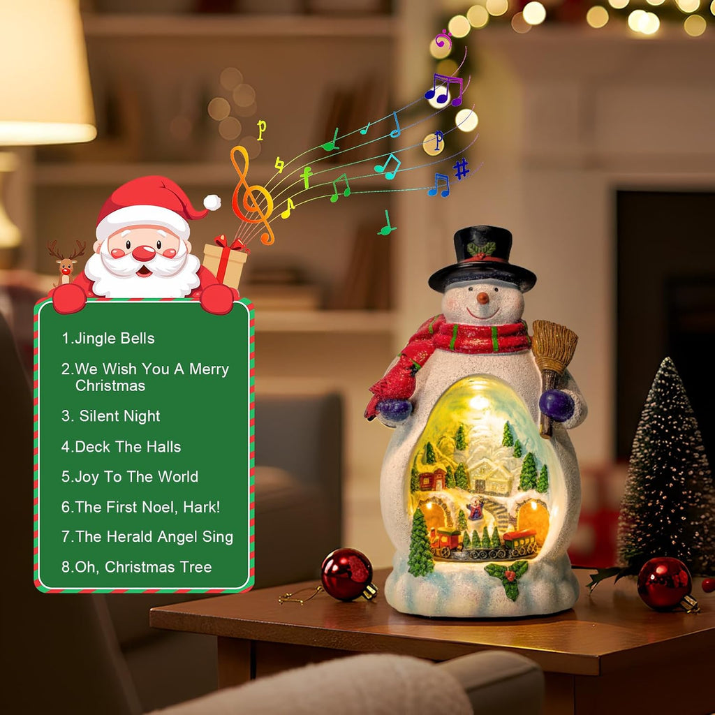 Animated Collection Figurines Musical Christmas Snowman &Cardinal Village Houses with Rotating Train, Lighted