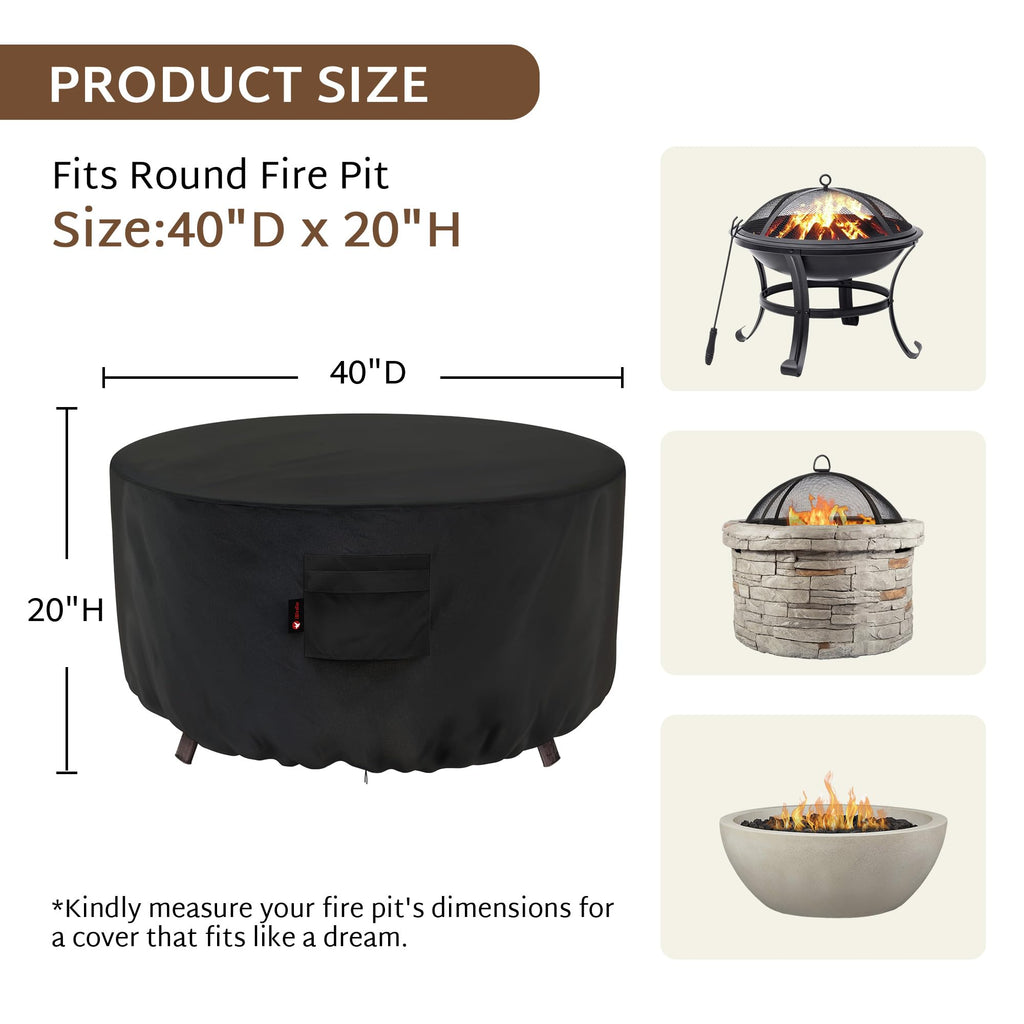 Round Fire Pit Cover 40 inch, Outdoor Waterproof Coffee Table Cover