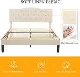Queen Platform Bed Frame with Fabric Upholstered Headboard and Wooden Slats Support