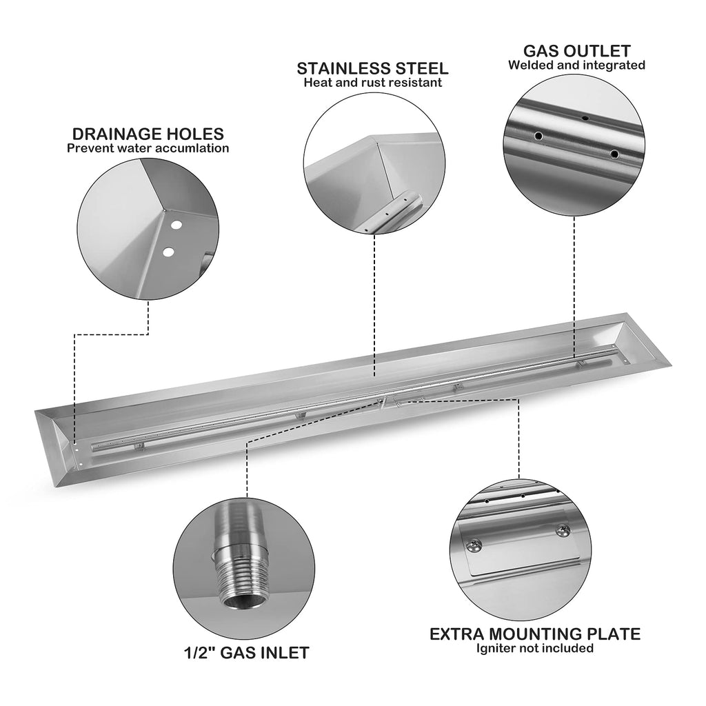 72 by 6-Inch Linear Gas Fire Pit Burner Pan