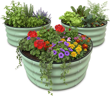 Raised Garden Bed, Metal Planter Box, Oval Shape, Outdoor Planting Flower Herb Vegetable Box (3 PCS of 2x2x1 ft