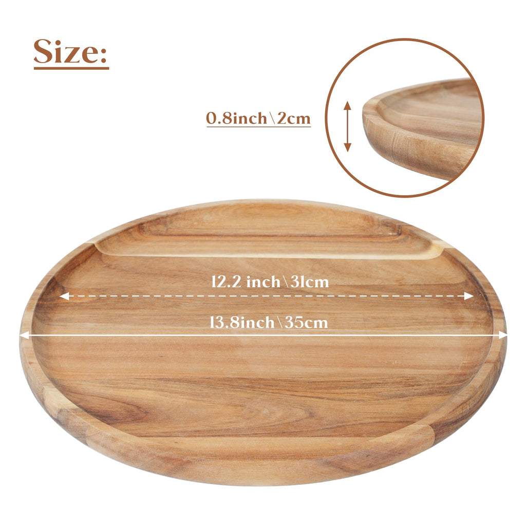Round Wood Tray, Acacia Wooden Serving Tray, Serving Platter, Appetizer Charcuterie Board, Tray Organizer
