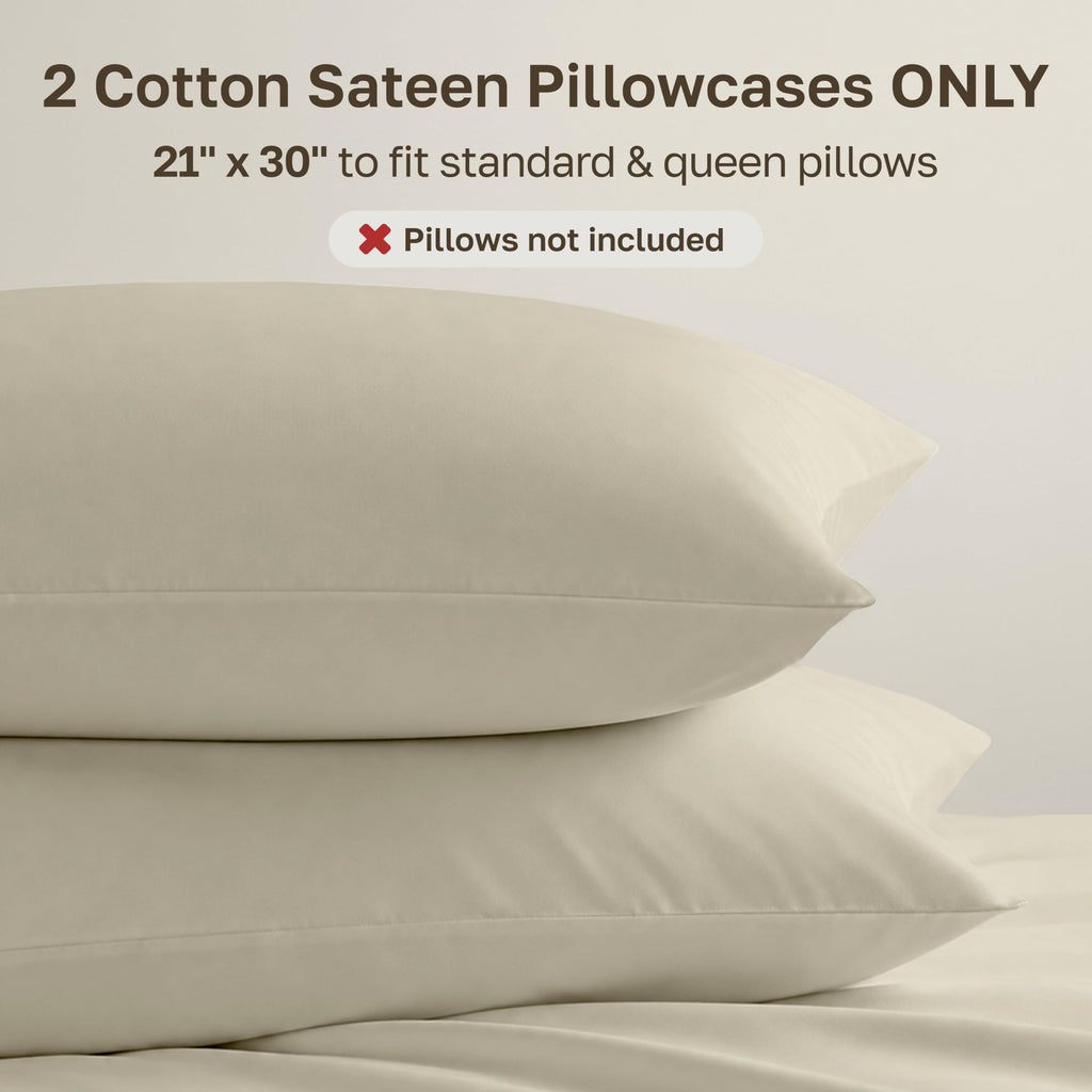 100% Egyptian Cotton 2-Pack Queen Pillow Case, Beige