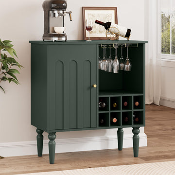 Arched Fluted Coffee Bar Cabinet with Storage& Wine Racks, Green
